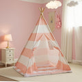 Teepee Tent for Kids with Padded Mat, Lights, and Carry Bag, Washable Playhouse for Indoor Use, Ideal Play Tent for Girls and Boys, Stripe Pink