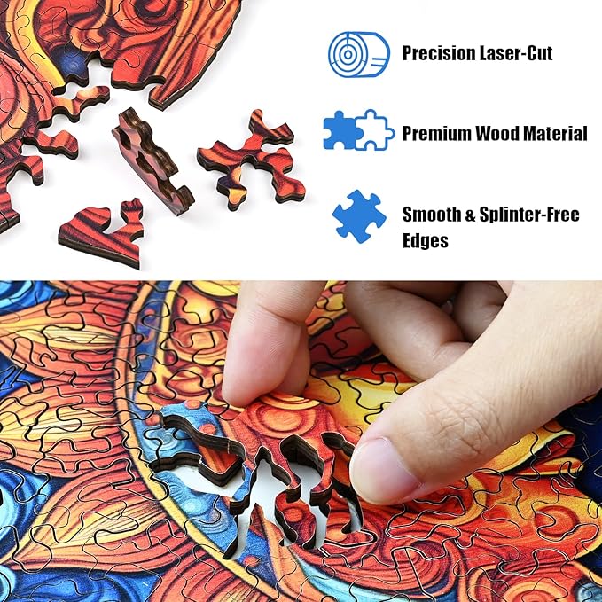 Wooden Jigsaw Puzzle 500 Pieces for Adults - Circular Celestial Sun & Moon Art Puzzle with Intricate Swirl Patterns, Challenging Family Leisure Game, Unique Home Decor & Gift Idea