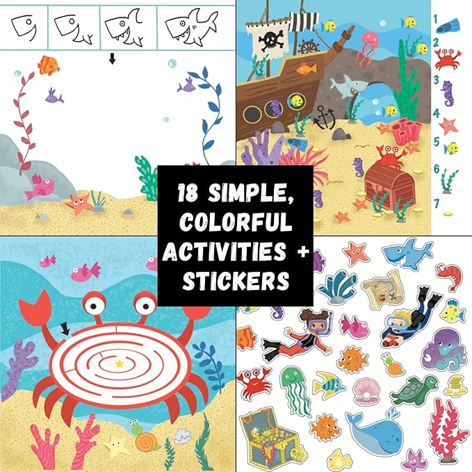 Totebook Kids Travel Educational Activity Book with Washable Markers - Car and Airplane Activities, Learning Toys for Toddlers- Reusable Stickers for Ages 4, 5, 6 (Ocean & Extra Jungle Book)