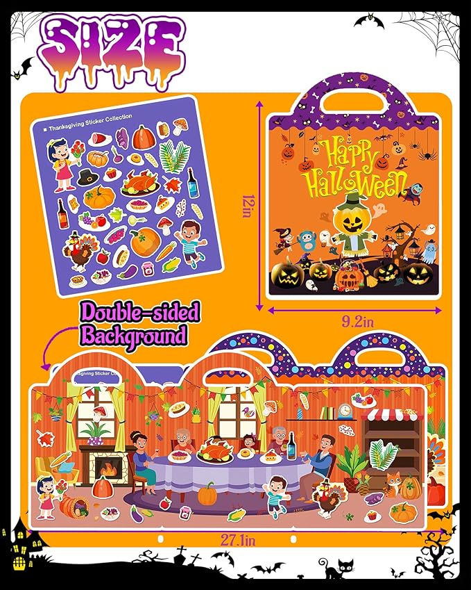 Thanksgiving Sticker Books for Kids, Thanksgiving Gifts Reusable Sticker Books for Toddlers 1-3, 2-4, Thanksgiving Travel Toys Acticities Crafts Birthday Gifts for Boys Girls Kids