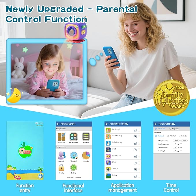 Kids Toy Phones with Dual Camera, Learning Toys Phones Gifts for Kid 3-12 with 200+ Educational Puzzle Games, 4" Touchscreen Rechargeable Blue Child Smartphones with Parental Control