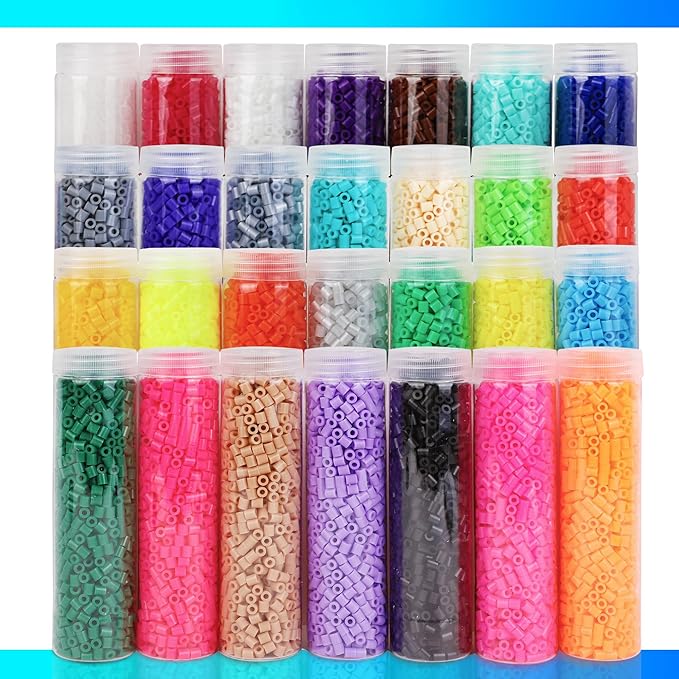 Darice Fuse Beads Kit – 28,000 Assorted Melty Iron Beads Bulk Set with Storage Case - 28 Colors in Reusable Bottles, DIY Art Craft Supplies for Kids Creative Projects Ages 6+
