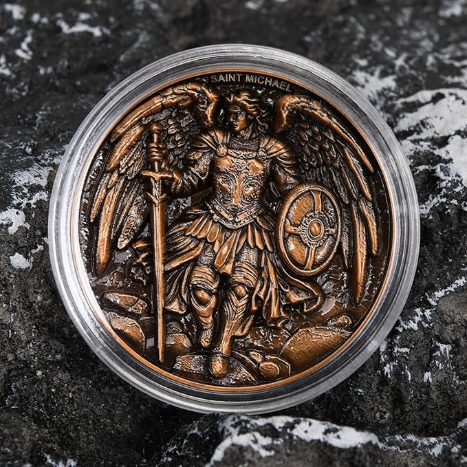 Saint Michael Archangel Protection Coin – 1.57-Inch Double-Sided Zinc Alloy Collectible with Antique Finish, Featuring Saint Michael Prayer Christian Challenge Coin