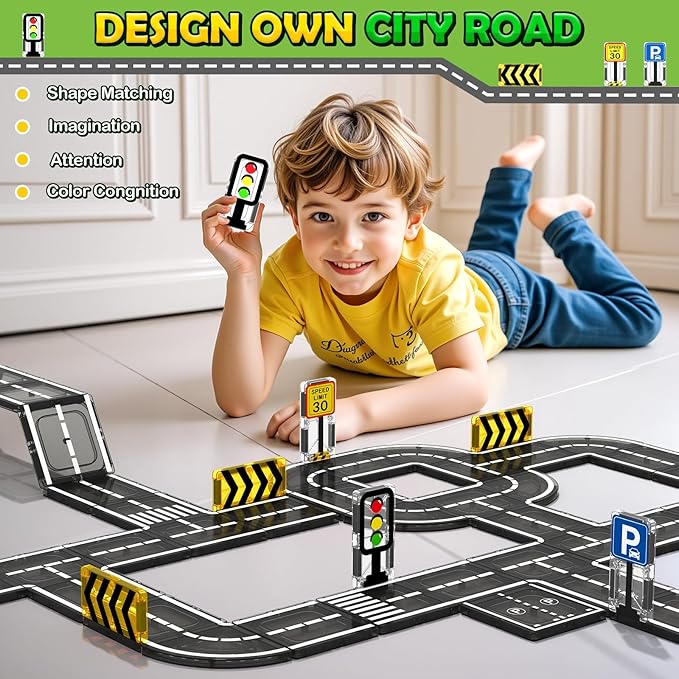 Magnetic Tiles Road Toddler Toys, Magnet Building Blocks for Kids Ages 3-5 4-8, STEM Learning Construction Toys Games, Ideal Gifts for 3+ Year Old Boys Girls