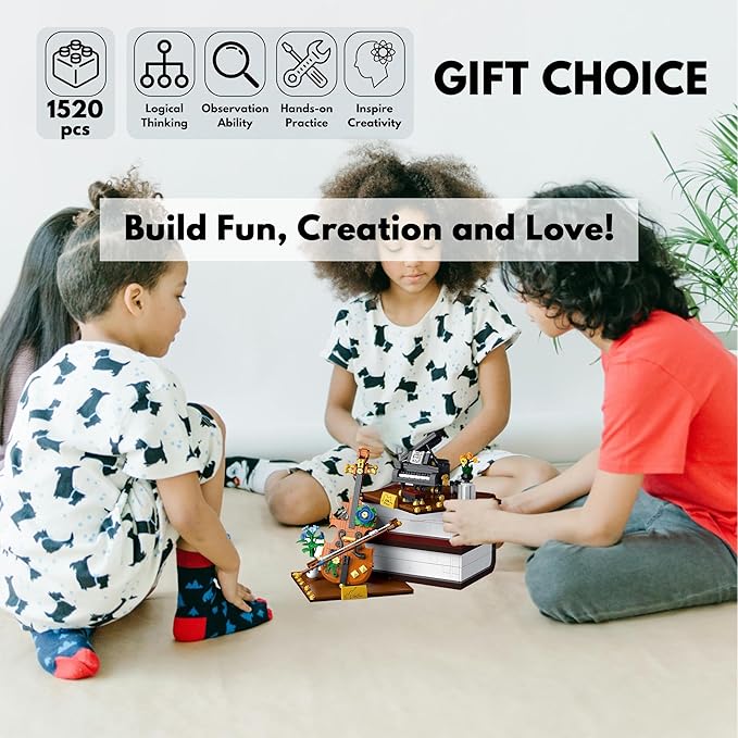 3 in 1 Music Themed Bookend Building Block Toy Set with LED Bricks, Creative Piano and Violin Building Bookstand Model, Home Décor Gift Ideas for Children and Adults (1520 pcs)