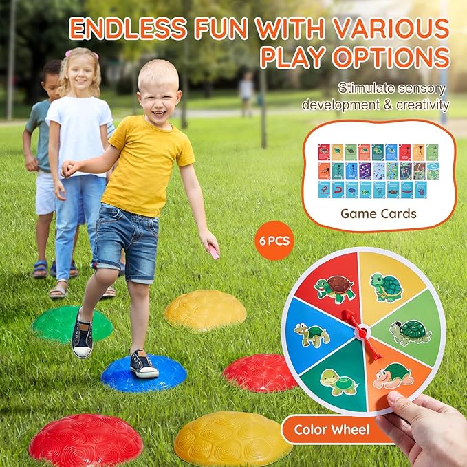 VEVOR Turtle Balance Stepping Stones, 6 PCS, Up to 220 lbs Kids Turtle Jumping Stones Steps Stones, Toddler Obstacle Course Coordination Game Toys Indoor or Outdoor Play for Children Aged 3 4 5 6 7 8+