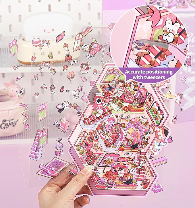 DIY 3D House Stickers, 4 Sets Fun DIY Stickers Scene Make Your Own Mini House Cute Cartoon Animal Scene Sticker for Kids Adult Sticker Art Relief Stress Pass The Time