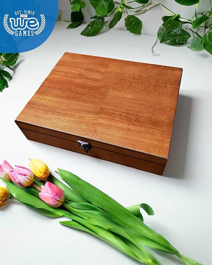WE Games Old World Wooden Box with Brass Latch – Vintage-Style Wooden Keepsake Box for Jewelry & Trinket Storage, Walnut Finish