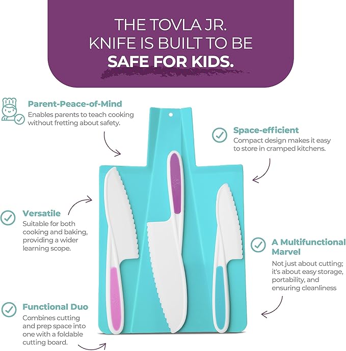 TOVLA JR. Premium Montessori Kid-Safe Knife & Cutting Board Set – Real Kitchen Tools for Toddlers & Young Kids Learning to Cook, Safe & Easy for Begin...