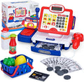 FS Toy Cash Register for Kids with Scanner, Play Money, Credit Card, Shopping Basket, Pretend Play Toys for Toddler 3-5-7 Years Old Boys and Girls Preschool Learning Activities, 57 Pieces Play Set