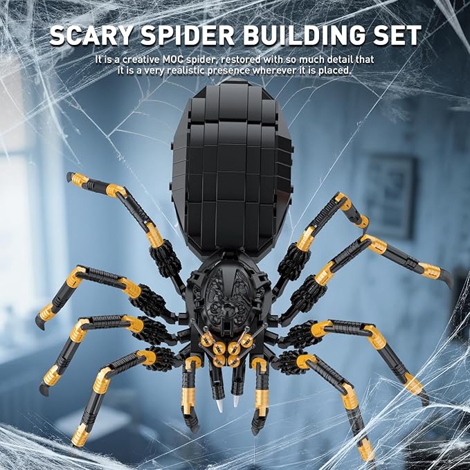 HIGH GODO Wild Animals Spider Building Set, Magic Animal Black Spider Model Kit, Horror Halloween Spiders Toy for Kids Adults 8+ (445PCS)