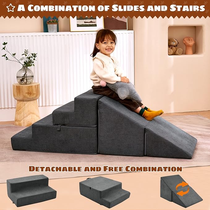 jela Toddler Climbing Toys Indoor Playset, Safe Soft Foam Climbing Blocks with Slide Stairs, Climbing Toys for Toddlers 1-3 Climb and Crawl, Soft Couch Slide