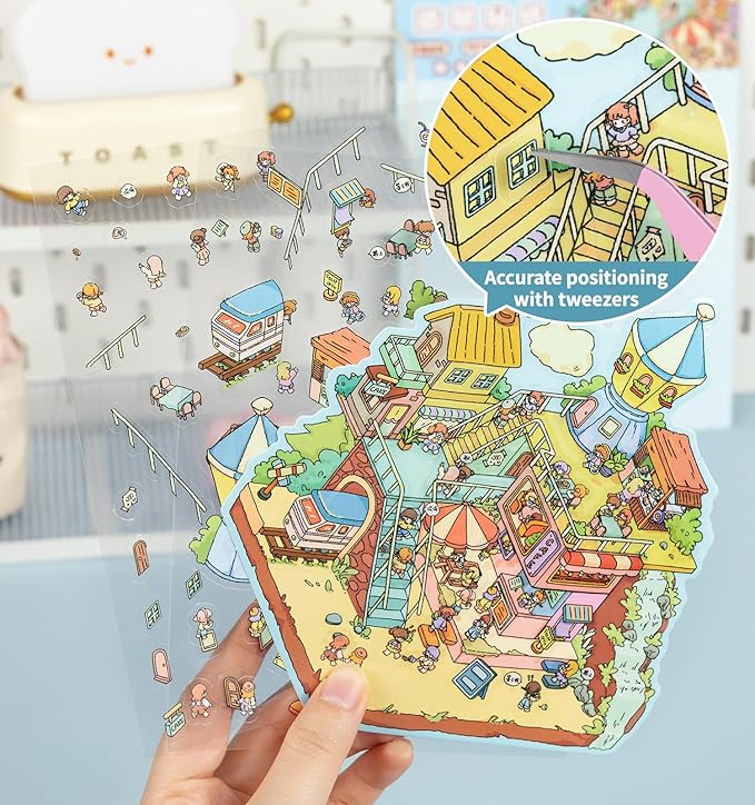 DIY 3D House Stickers, 4 Sets Fun DIY Stickers Scene Make Your Own Mini House Cute Cartoon Animal Scene Stickers for Kids Adult Sticker Art Relief Stress Pass The Time