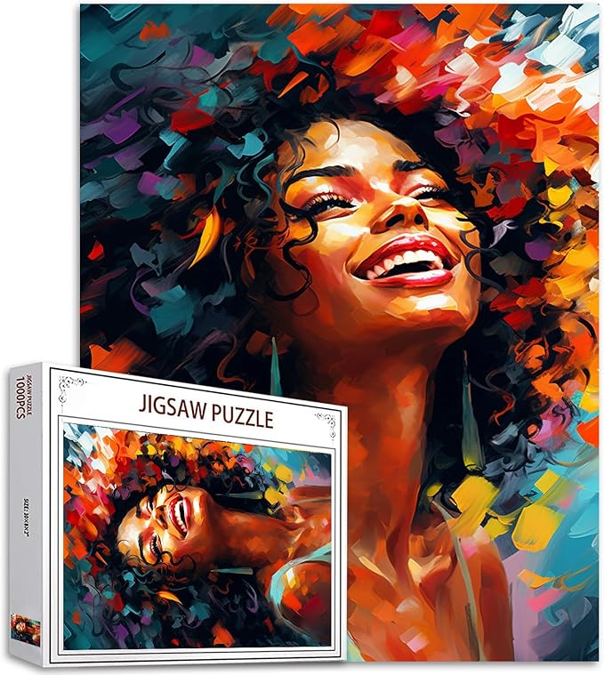 Tucocoo Afro Woman Jigsaw Puzzles for Adults 1000 Pieces, Urban Style Sweet Black Girl Abstract Art Jigsaw Puzzle Colorful DIY Puzzles for Home Decoration Gifts, Family Puzzle Perfect for Game Nights