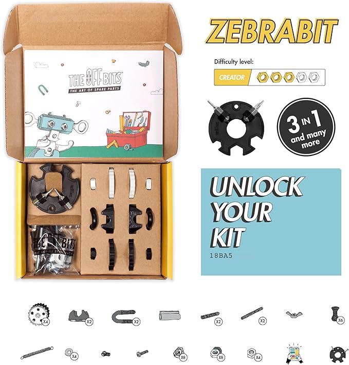 The Off Bits Erector Set: Animal Mini STEM Toys for Kids 6+, Toy Building Sets with Nuts & Bolts, STEM Building Toys Gifts for Boys and Girls (Black Zebra)