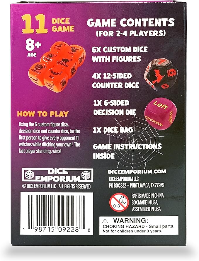 Ditch the Witch Dice Game for Ages 8+ – Fast-Paced Family Games with Custom 6 Sided Dice, Witch Counter, and Directional Play – Halloween Fun for 2-4 Players, Perfect for Gifting or Family Game Night