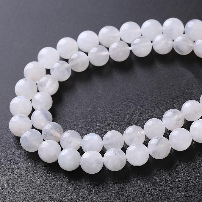 90PCS 8MM Natural Stone White Moonstone Gemstone Semi Precious Beads for Jewelry Making DIY Bracelet