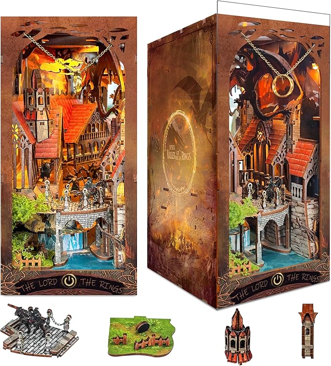 DIY Book Nook Kit,New DIY Dollhouse Booknook Bookshelf Insert Decor,3D Wooden Puzzles with LED,Book Nook Miniature Kit,Birthday Easter Home Decor for Teens Adult (Spirit Valley of The Magic Ring)