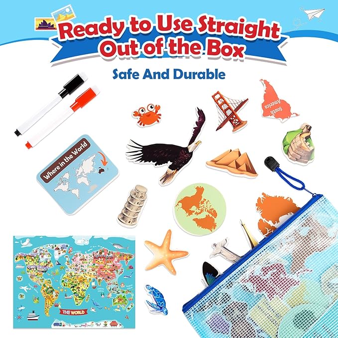 Toys for 3-8, Geography Busy Book Sensory Toys for Boys 3-6 Educational Toy for Kids Boy 4-9 Preschool Learning Activities Homeschool Birthday Gift for Girls and Boys Ages 5-7