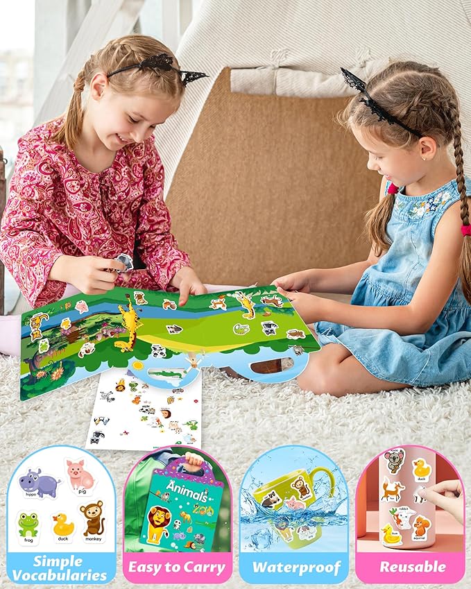 Reusable Sticker Book for Toddlers 2-4 Years, Stickers for Kids, Toddler Craft Activities, Toddler Travel Toys Ages 2+ Boy Girl Birthday Gifts