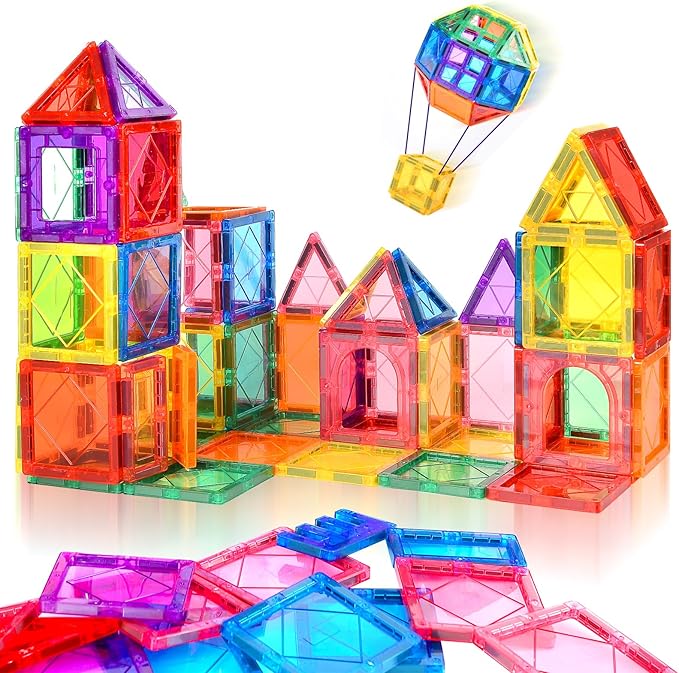 Magnetic Tiles for Kids Ages 3-5 4-8 STEM Educational Gifts Toys for 3 4 5 6 7+ Year Old Boys Girls Magnet Building Blocks Beginner Set Sensory Toddler Toys for Age 3-4 Christmas Birthday