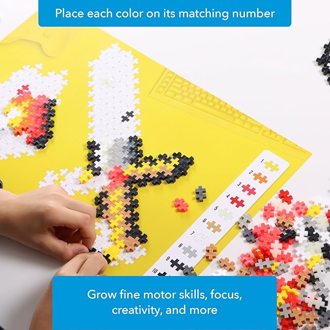 PLUS PLUS Puzzle by Number, 250 Piece Mini Interlocking Hashtag Color Blocks, 3D Pixel Art Kit for Kids - Adventure