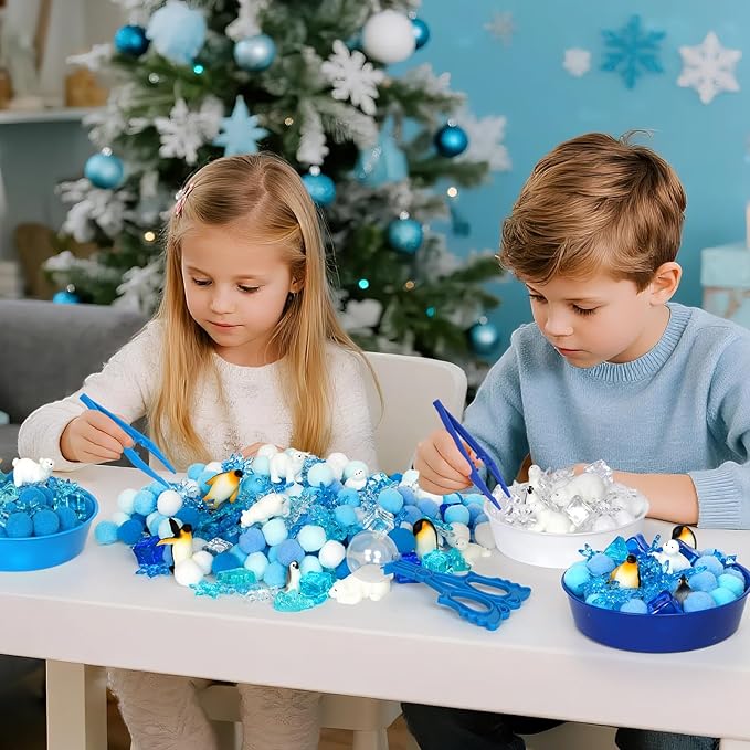 182 Pcs Winter Sensory Bin Items Winter Arctic Animals Counting Sorting Sensory Bin Filler Fine Motor Arctic Habitat Counts for Xmas Counting Decor