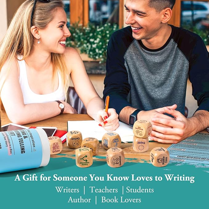 Garybank Creative Writing Prompts Dice Set - Writers Gifts, W/13 Writing Skill Cards - Story Writing/Telling Game for Kids & Adults - Set of 9 Story Cubes for Inspiration - Gifts for Teacher Christmas