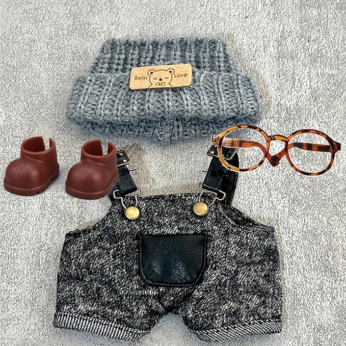 Clothes Set for Labubu 17cm Doll(NO Doll) , Handcrafted Crochet Set Hat & Jumpsuit, Stylish Premium for Labubu Outfit with Accessories, Cute for Dress up Unique Style
