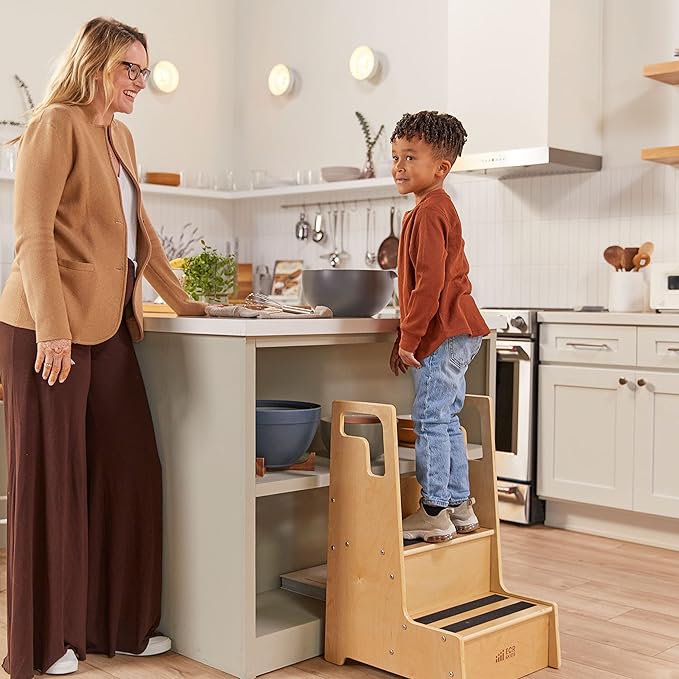 ECR4Kids Reach-Up Step Stool with Handles, Kids Furniture, Natural
