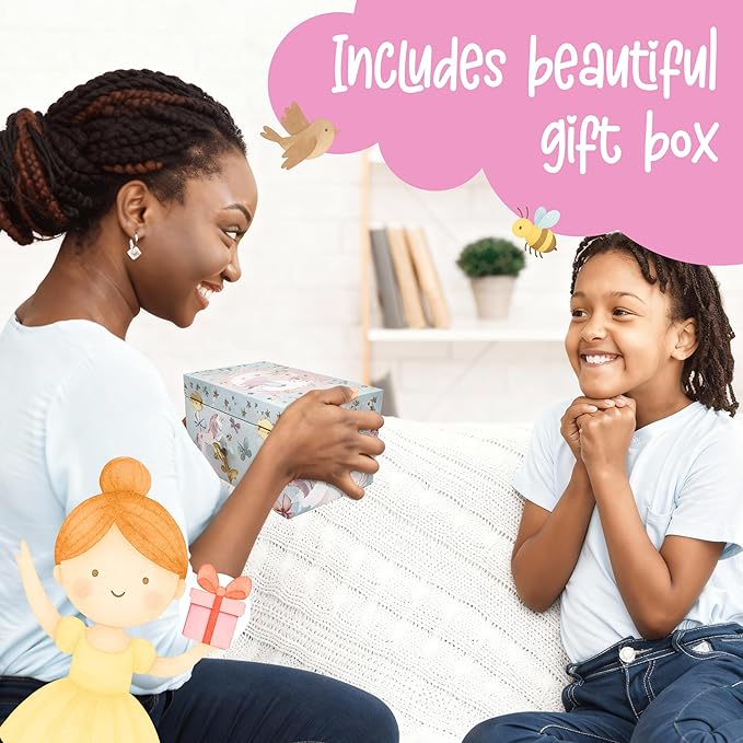 The Memory Building Company Unicorn Musical Jewelry Box, Classic Melody Storage Organizer Kids Ages 6-12, Wood Construction w/ 2 Compartments