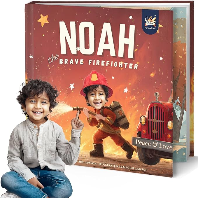 ELFINK Personalized Children Story Books - The Brave Firefighter - Customized Name & Photo - Baby Gifts - Children Bedtime Story (Soft Cover)