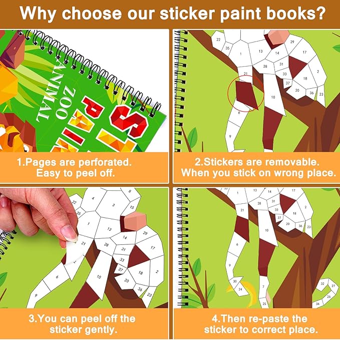 Omgouue 2PCS Dinosaur Animal Crafts Airplane Activities for Kids Ages 4-8 Sticker Paint Books Gift Party The Go Travel Trip Must Have Toys Activity Create 20 Pictures Sticker Sheets are Separate