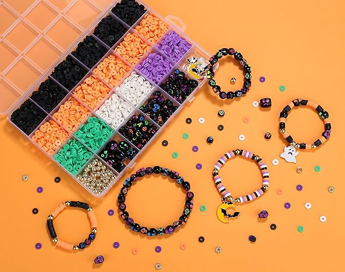 XIANNVXI 2846pcs Halloween Clay Beads Jewelry Making Kit Orange Purple Black White Green Friendship Bracelet Supplies with Halloween Pattern Clay Beads DIY Crafts Kit