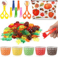 Jenaai 228 Pcs Sensory Bin Filler Fine Motor Skills Toys Counting Weight Sorting Toy Set with Acrylic Fall Leaves Pumpkin Tweezers Scissors Clips Cups and Storage Bag for Thanksgiving and Autumn Decor