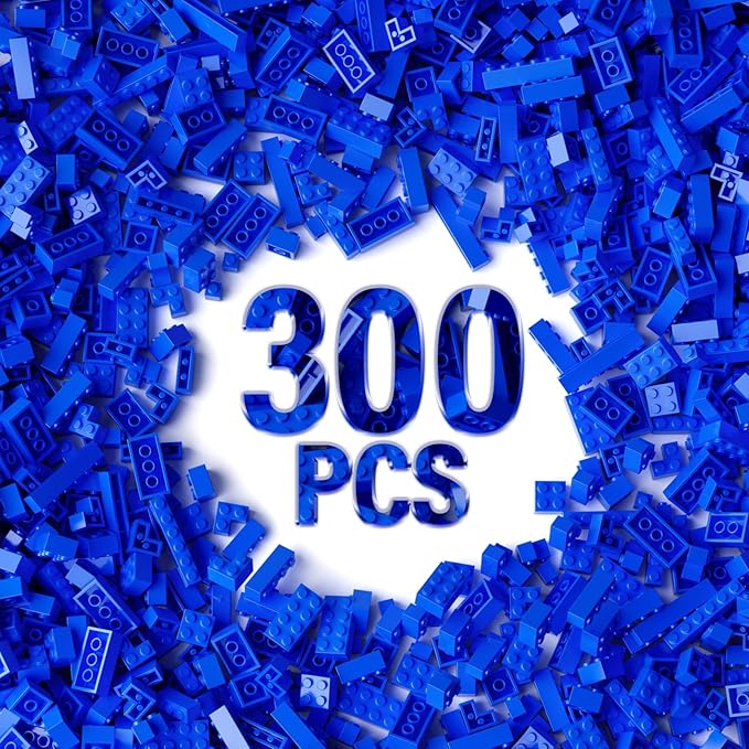 300 Piece Blue Bricks Bulk Assortment Pack, Blue Brick Accessories for Building with 12 Size, Compatible with Lego Parts and Pieces(Color: Blue)