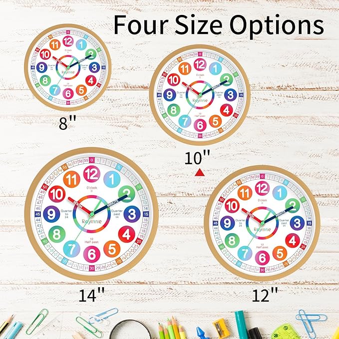 Wall Clock for Kids Learning - Teaching Time Wall Clocks Battery Operated Silent Non Ticking - Analog Colorful Clock Decorative for Kids Room Classroom School(10 Inch)