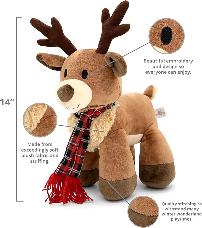 Plush Reindeer Stuffed Animal - Holiday Deer Characters with Antlers Toy for Girl, Boy, Baby, and Toddler - Christmas Decor Animals - Randall, 14 Inch