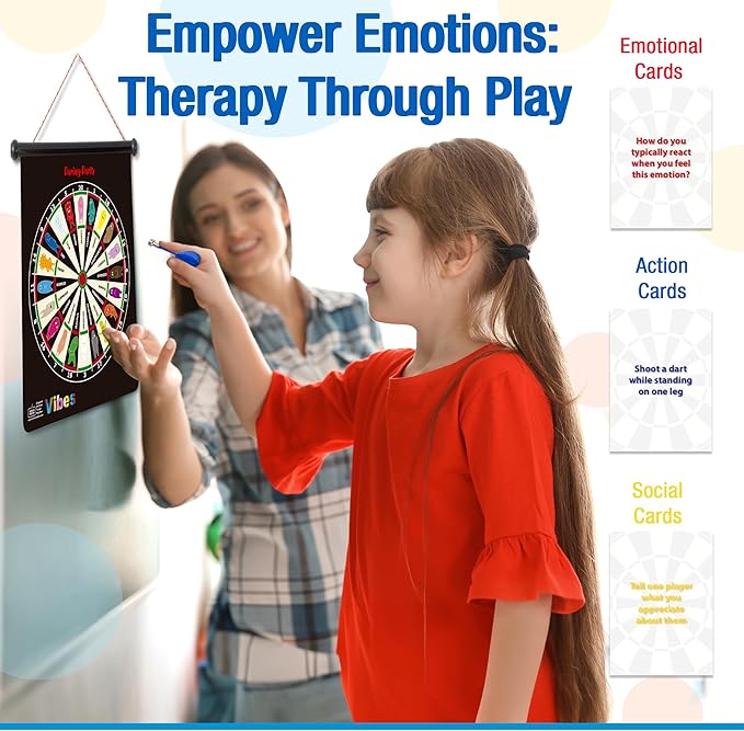 Vibes: Therapy Toys & Therapy Games for Teens & Kids | 2-in-1 Feelings Dartboard Games | Anger Management Tool for Emotional Intelligence & Social Skills | for Therapists, Social Workers & Teachers