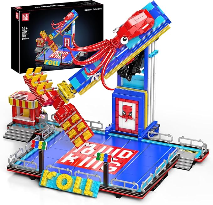 Mould King Octopus Spin Ride Building Blocks Set, Creative Amusement Park Model Kit That Run, City Building Engineering Toy with Motor, Collectible Gift for Teens, Adults(1668 Pcs)