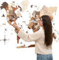 Enjoy The Wood 3D Wood World Map Wall Art Large Wood Wall Décor Housewarming Gift Idea Wall Art World Travel Map For Home & Kitchen or Office (Multicolored, M)
