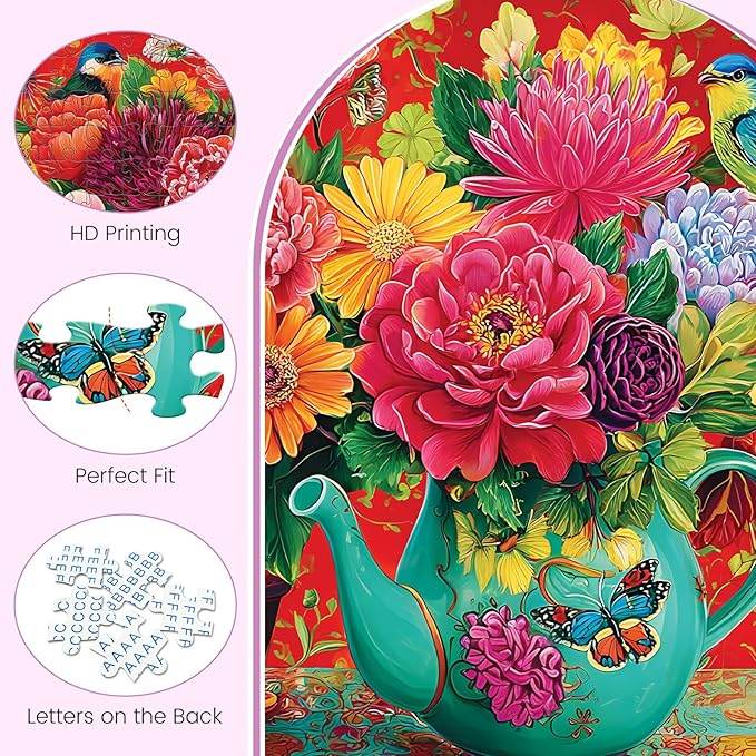 500 Piece Puzzle for Adults, Colorful Flowers in Vases Jigsaw Puzzle, Vibrant Flora with Butterflies and Birds 500 Piece puzzle, Perfect for Family Time, Wall Decor, Gift for Adults, Kids, and Seniors