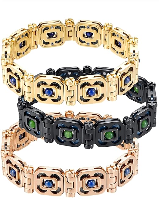 DIY Assembled Link Bracelet with Blue Gemstones - Elegant Statement Jewelry for Adult, Polished Link, Puzzle, Ceramic Style，Perfect for Gifting & Everyday Wear