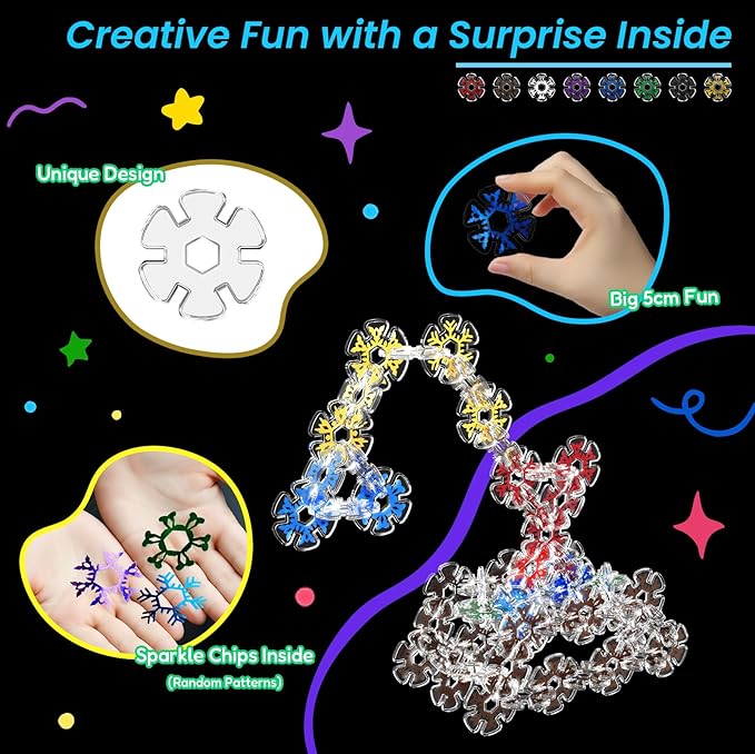 Building Chips of Snowflakes, Translucent Interlocking Discs Toy, Learning Construction Block Toys, 240PCS STEM Brain Development Playset for Girls and Boys Aged 4+