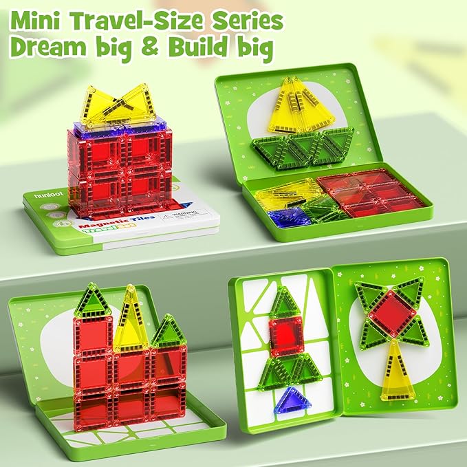 Mini Magnetic Tiles - 26PCS Travel Magnetic Building Set with Storage Iron Box，STEM Educational Toys for Kids Ages 3+ ，Portable Construction Toys for Toddlers, Boys & Girls