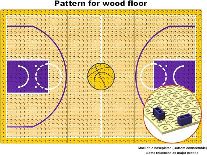 Building Blocks - Basketball Court Baseplates and Sets of 2 Basketball Hoop Basketball Goal Building Bricks for Basketball Game - Compatible with Major Brands (Basketball Playset/Yellow)