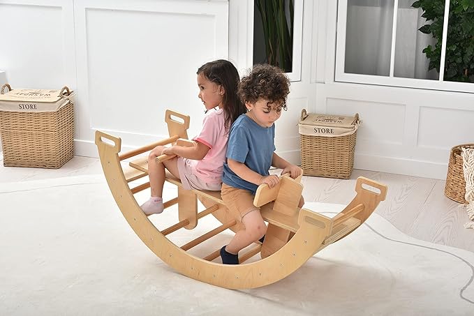 Avenlur Bailis Ultimate 3-in-1 Playset for Kids - Seesaw, Climbing Arch and Rocker - Waldorf and Montessori Climbing Toy for Children 2-6 Years - Toddler Climbing Toys (Natural)