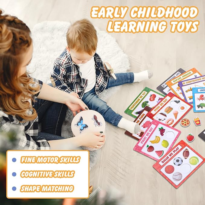 10Pcs Magnetic Sorting Toys 60 Fridge Magnets for Kids, Football Animals Food Car Category Recognition, Refrigerator Magnets for Shape Matching Fine Motor Early Education