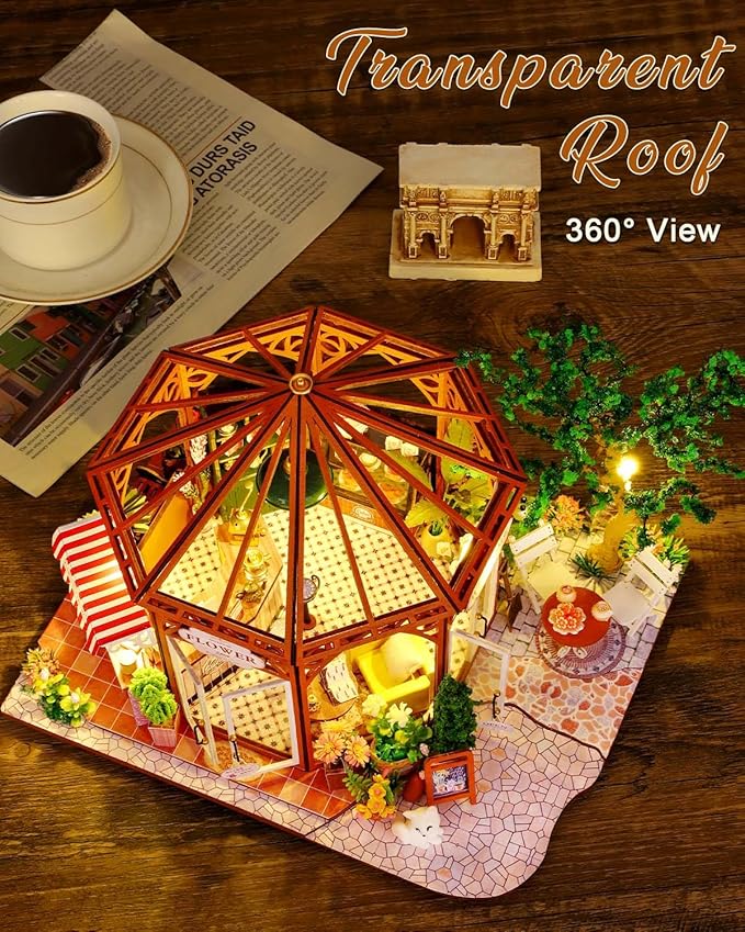 Miniature House Kit – Siti Mocha, DIY Dollhouse for Adults with Furniture & LED, Tiny House Wooden Craft Gift for Teens Families Friends