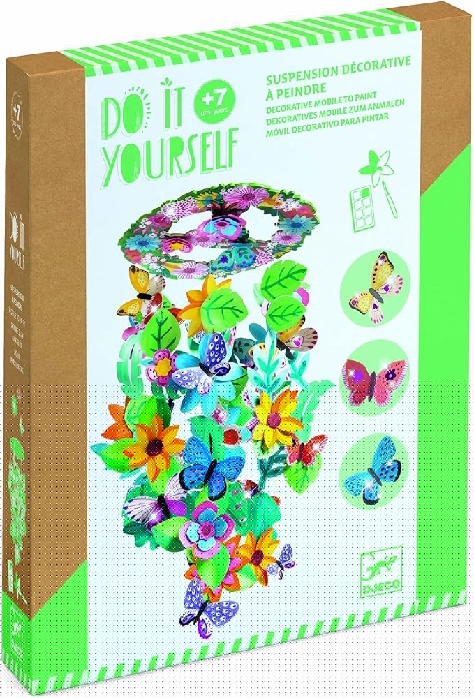 DJECO DIY Springtime Mobile Craft Kit - Create Your Own Hanging Flower & Butterfly Decoration for School or Gifts - Fun & Creative for Family & Friends, Boys & Girls, DIY Art Spring Kit for Kids 7+